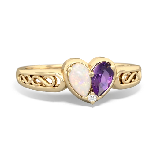 Opal Genuine Opal with Genuine Amethyst filligree Heart ring Ring