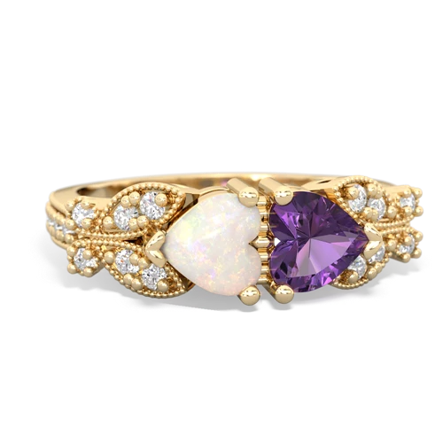 Opal Genuine Opal with Genuine Amethyst Diamond Butterflies ring Ring