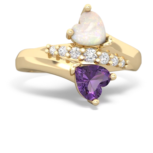 Opal Genuine Opal with Genuine Amethyst Heart to Heart Bypass ring Ring
