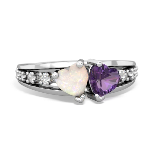 Opal Genuine Opal with Genuine Amethyst Heart to Heart ring Ring