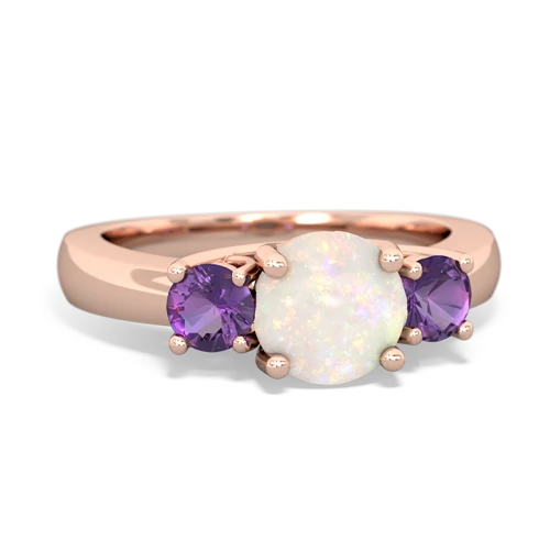 Opal Genuine Opal with Genuine Amethyst and Genuine Swiss Blue Topaz Three Stone Trellis ring Ring