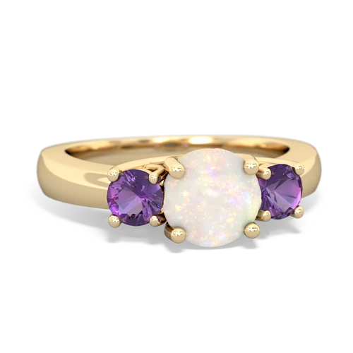 Opal Genuine Opal with Genuine Amethyst and  Three Stone Trellis ring Ring