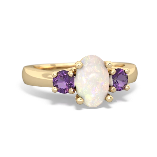 Opal Genuine Opal with Genuine Amethyst Three Stone Trellis ring Ring