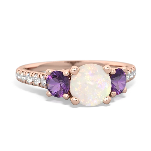 Opal Genuine Opal with Genuine Amethyst and Genuine Swiss Blue Topaz Pave Trellis ring Ring