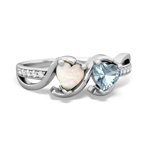 opal-aquamarine double heart ring