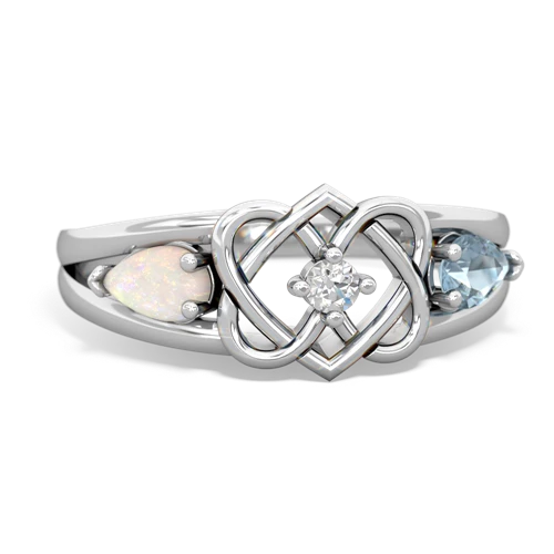 opal-aquamarine double heart ring