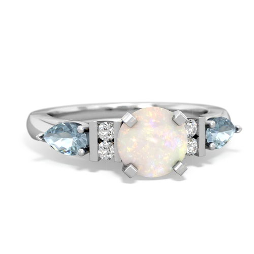 Opal Genuine Opal with Genuine Aquamarine and Lab Created Emerald Engagement ring Ring