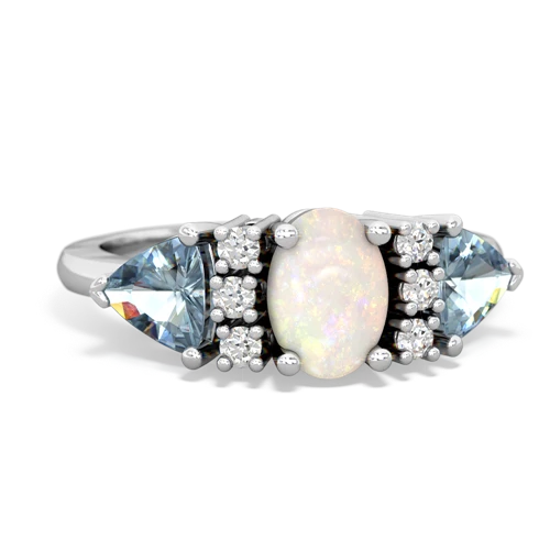 Opal Genuine Opal with Genuine Aquamarine and Lab Created Emerald Antique Style Three Stone ring Ring