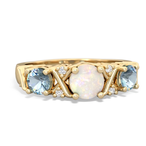 Opal Genuine Opal with Genuine Aquamarine and Lab Created Emerald Hugs and Kisses ring Ring