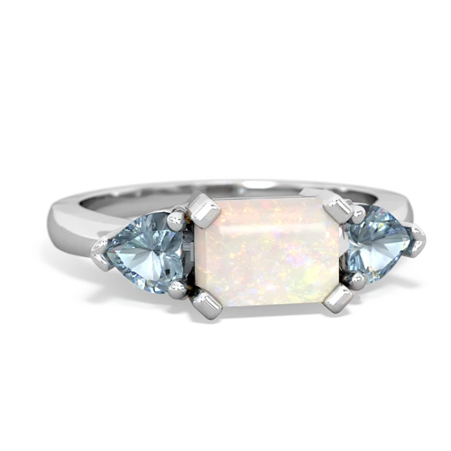 Opal Genuine Opal with Genuine Aquamarine and Lab Created Emerald Three Stone ring Ring