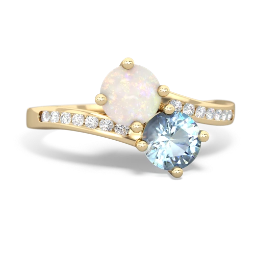 opal-aquamarine two stone channel ring