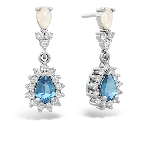 Opal Genuine Opal with Genuine Swiss Blue Topaz Halo Pear Dangle earrings Earrings