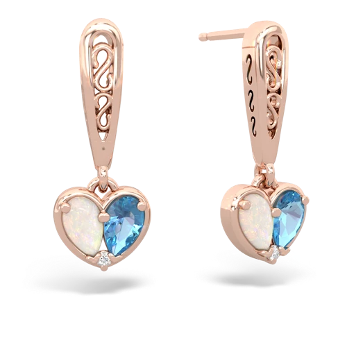 opal-blue topaz filligree earrings