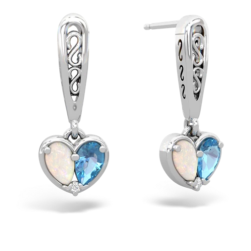 opal-blue topaz filligree earrings