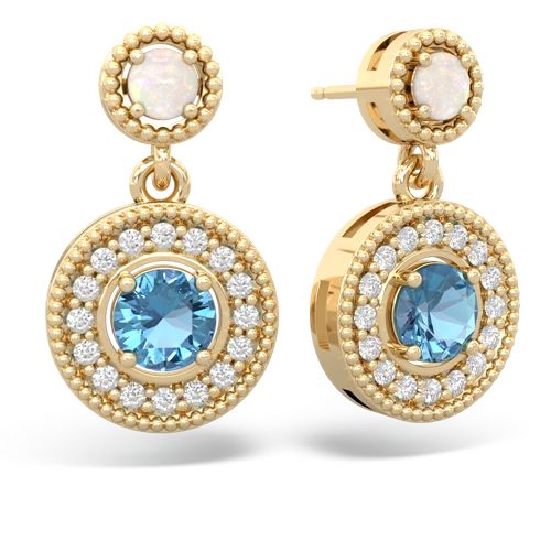 Opal Genuine Opal with Genuine Swiss Blue Topaz Halo Dangle earrings Earrings