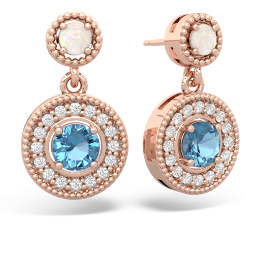 opal-blue topaz halo earrings