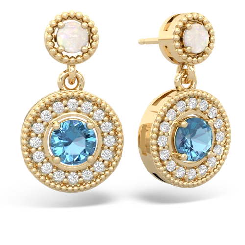 opal-blue topaz halo earrings