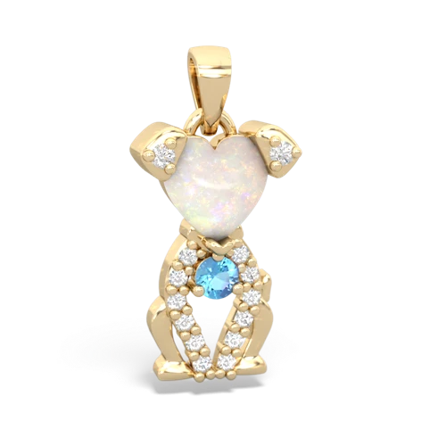 opal-blue topaz birthstone puppy pendant