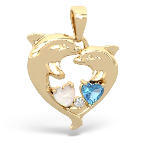 Opal Genuine Opal with Genuine Swiss Blue Topaz Dolphin Heart pendant Pendant