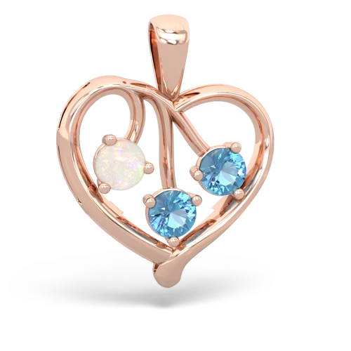 Opal Genuine Opal with Genuine Swiss Blue Topaz and Genuine London Blue Topaz Glowing Heart pendant Pendant