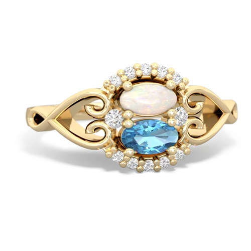 Opal Genuine Opal with Genuine Swiss Blue Topaz Love Nest ring Ring