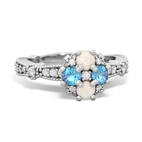 Opal Genuine Opal with Genuine Swiss Blue Topaz Milgrain Antique Style ring Ring