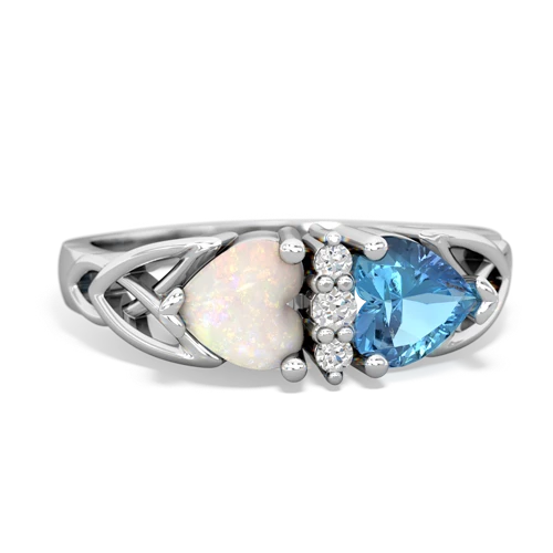 Opal Genuine Opal with Genuine Swiss Blue Topaz Celtic Trinity Knot ring Ring