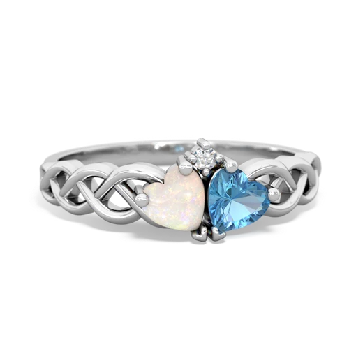 Opal Genuine Opal with Genuine Swiss Blue Topaz Heart to Heart Braid ring Ring