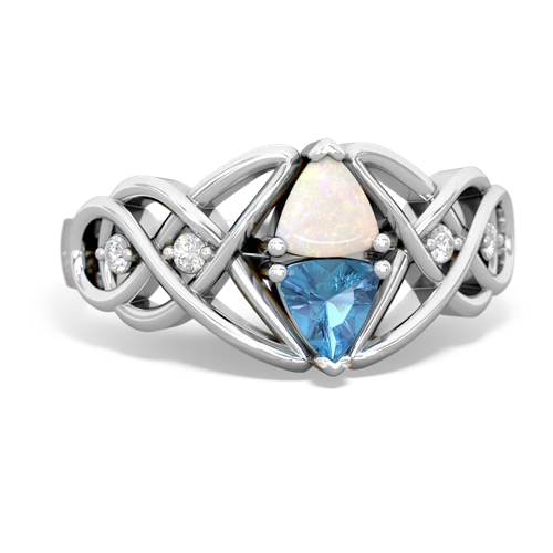 Opal Genuine Opal with Genuine Swiss Blue Topaz Keepsake Celtic Knot ring Ring