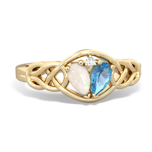 Opal Genuine Opal with Genuine Swiss Blue Topaz Celtic Love Knot ring Ring
