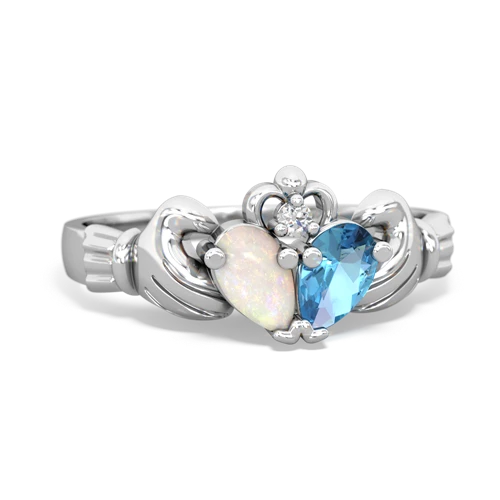 Opal Genuine Opal with Genuine Swiss Blue Topaz Claddagh ring Ring