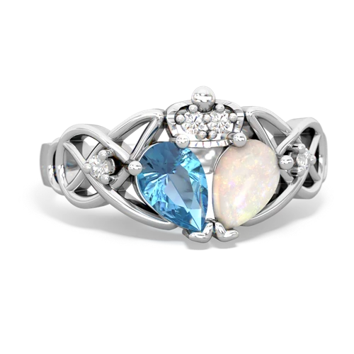 Opal Genuine Opal with Genuine Swiss Blue Topaz Two Stone Claddagh ring Ring