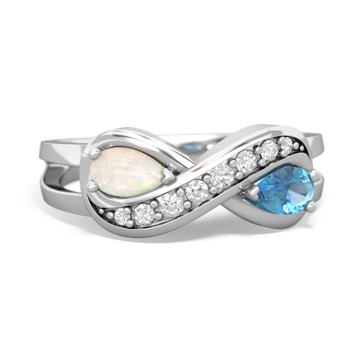 Opal Genuine Opal with Genuine Swiss Blue Topaz Diamond Infinity ring Ring