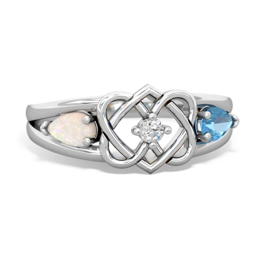 Opal Genuine Opal with Genuine Swiss Blue Topaz Hearts Intertwined ring Ring