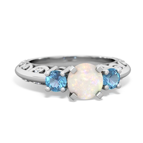 Opal Genuine Opal with Genuine Swiss Blue Topaz Art Deco ring Ring