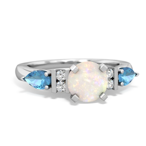 Opal Genuine Opal with Genuine Swiss Blue Topaz and Genuine London Blue Topaz Engagement ring Ring