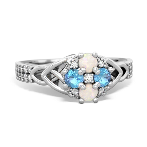 Opal Genuine Opal with Genuine Swiss Blue Topaz Celtic Knot Engagement ring Ring