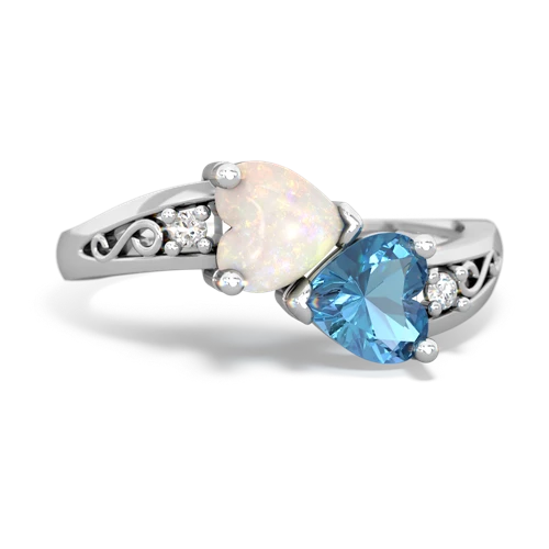 Opal Genuine Opal with Genuine Swiss Blue Topaz Snuggling Hearts ring Ring