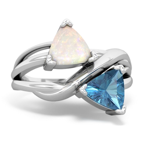 Opal Genuine Opal with Genuine Swiss Blue Topaz Split Band Swirl ring Ring