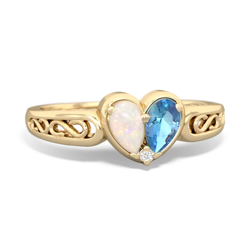 Opal Genuine Opal with Genuine Swiss Blue Topaz filligree Heart ring Ring