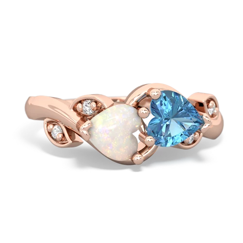 Opal Genuine Opal with Genuine Swiss Blue Topaz Floral Elegance ring Ring