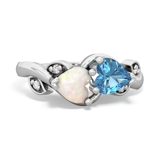 Opal Genuine Opal with Genuine Swiss Blue Topaz Floral Elegance ring Ring