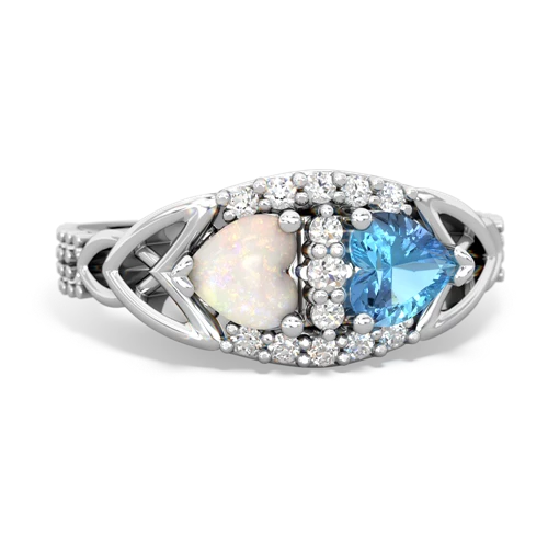 Opal Genuine Opal with Genuine Swiss Blue Topaz Celtic Knot Engagement ring Ring