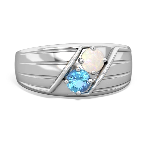 Opal Genuine Opal with Genuine Swiss Blue Topaz Art Deco Men's ring Ring