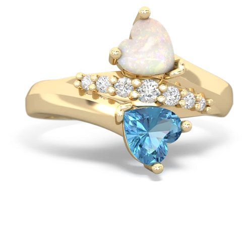Opal Genuine Opal with Genuine Swiss Blue Topaz Heart to Heart Bypass ring Ring