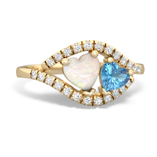 Opal Genuine Opal with Genuine Swiss Blue Topaz Mother and Child ring Ring