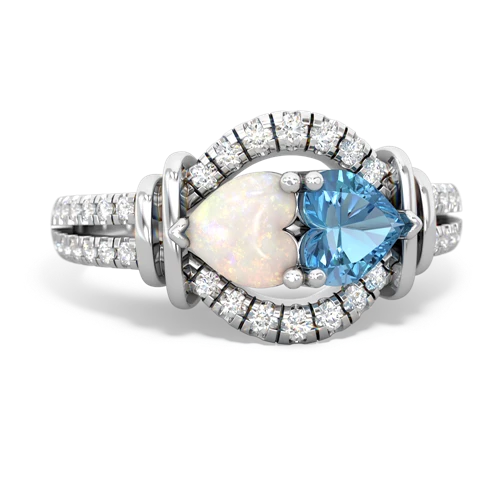 Opal Genuine Opal with Genuine Swiss Blue Topaz Art-Deco Keepsake ring Ring