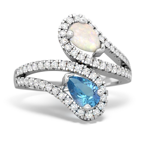 Opal Genuine Opal with Genuine Swiss Blue Topaz Diamond Dazzler ring Ring