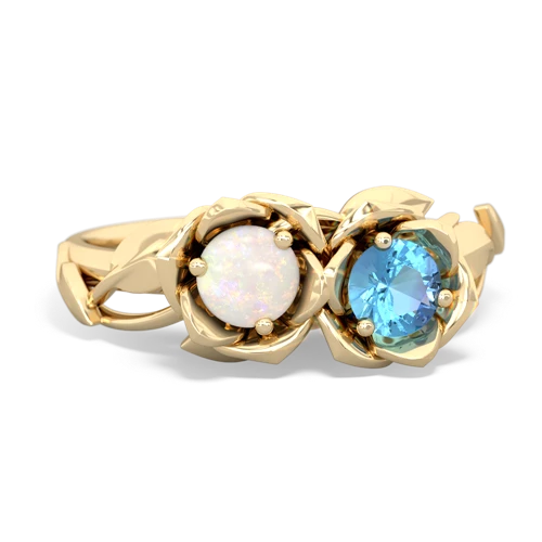 Opal Genuine Opal with Genuine Swiss Blue Topaz Rose Garden ring Ring