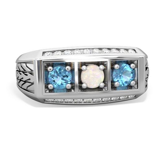 opal-blue topaz three stone ring